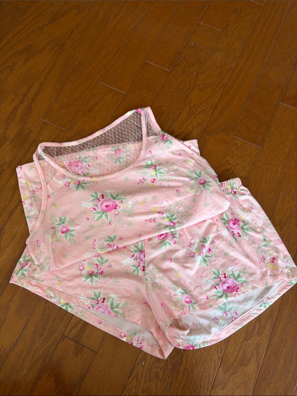 Women's Pink Floral Lace-Trim Tank & Short Pajama Set
